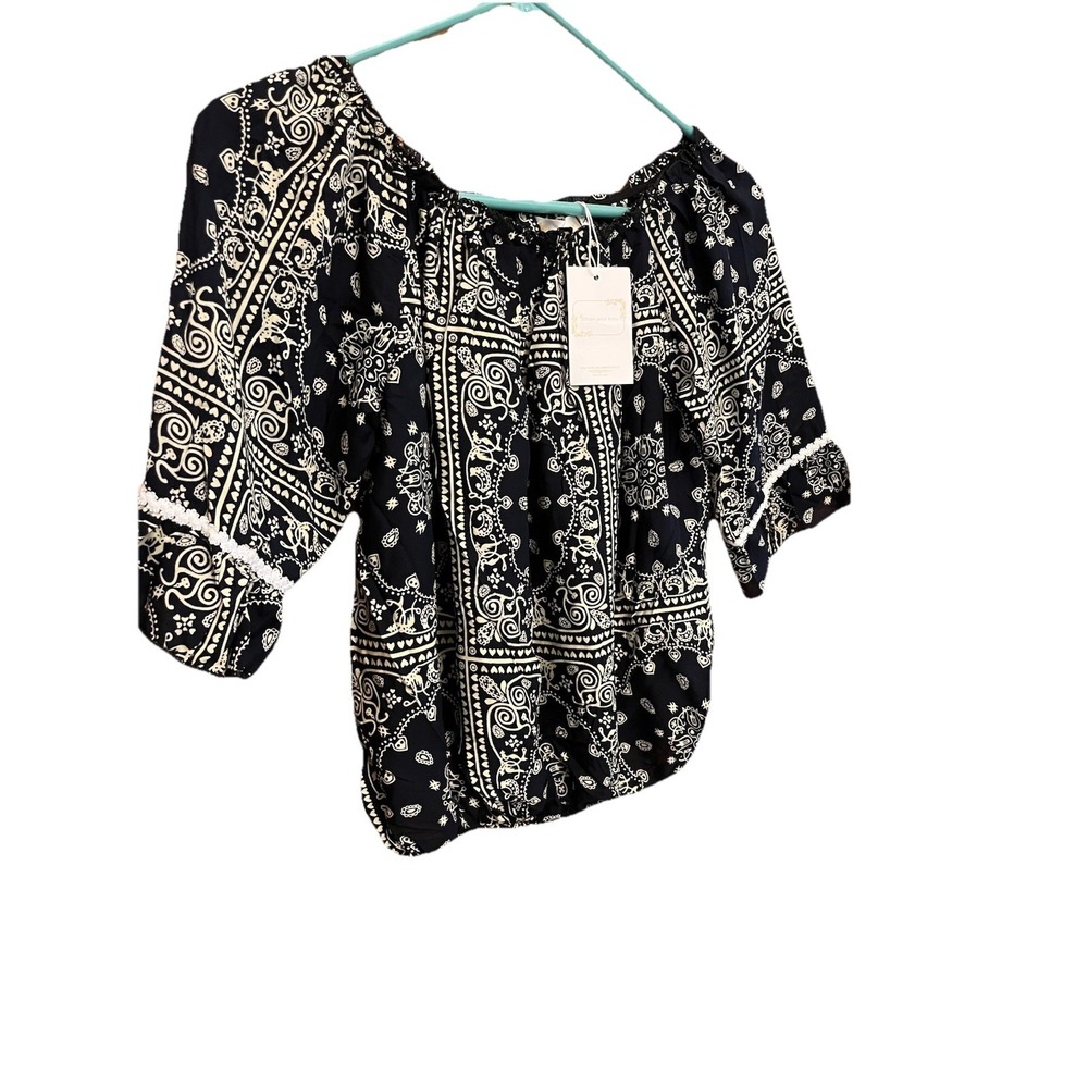 Ethan And Amy Women's Sz XL  Blk & Cream Blouse NWT On Or Off Shoulder Crop